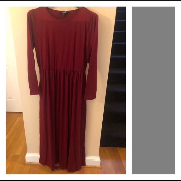 NWT LongSleeve Empire Waist Full Length Maxi Dress(Burgundy - Picture 2 of 4